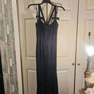 Sleek Black Strappy Maxi Dress.  Very Flattering Fit Size Large